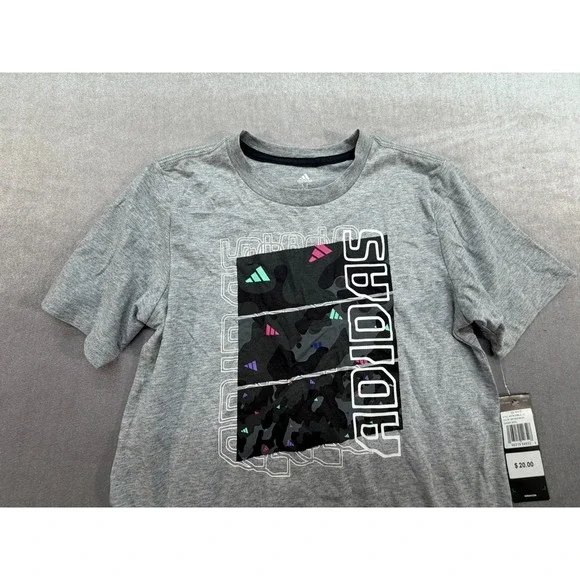 New With Tags Boys Adidas Shirt Gray Black Size Medium 10/12 - Picture 2 of 8